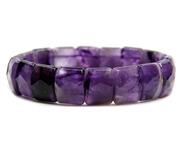 Amandastone Genuine Semi Precious Gemstone 15mm Square Grain Faceted Beaded Stretchable Bracelet 7.5