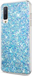 ikasus Case for Galaxy A7 2018 / A750 Case Glitter Bling Crystal Sparkly Shiny Bling Powder 3D Diamond Paillette Slim Glitter Flexible Soft Rubber Gel TPU Protective Case Cover for Galaxy A7 2018,Blue