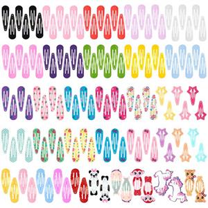 130pcs Hair Clips, Teenitor No Slip Metal 2 Inch Snap Barrettes Girls Women Accessories Candy Color Assorted Cartoon Design Hairpins (Animals Stars Drips Crinkles) 