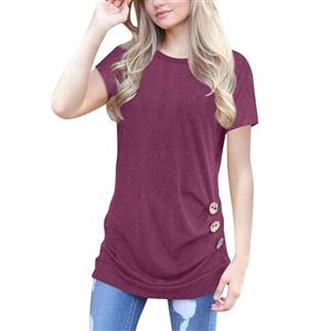 Clearance!! Women Tunic Tops and Blouses,Lelili Simple Solid Short Sleeve Round Neck Button Trim T-Shirt Sweatshirt 