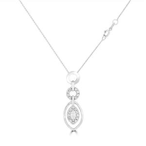 Eleganti 14K White Gold Design Pendant Necklace with Natural Diamonds for Women - Pure Gold Chain Included 