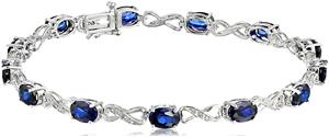 Sterling Silver Created Gemstone and Diamond Infinity Bracelet (1/10 cttw, I-J Color, I2-I3 Clarity)