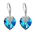 Sterling Silver Love Heart Dangle Drop Earrings with Swarovski Crystals Fine Jewelry Gift for Women Girls