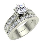 1.10 ctw Cathedral Round Brilliant Diamond Wedding Ring Set 14K Gold (J,I1)