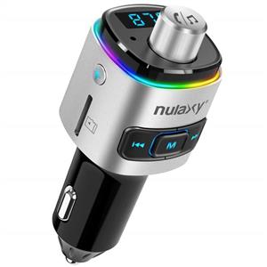Nulaxy Bluetooth FM Transmitter for Car, 7 Color LED Backlit Bluetooth Car Adapter with QC3.0 Charging, Support Siri Google Assistant, USB Flash Drive, microSD Card, Handsfree Car Kit - NX09 Silver 