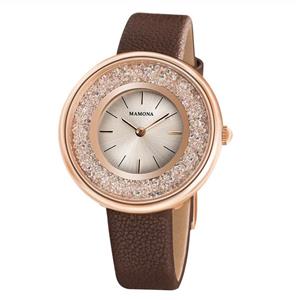 MAMONA Wrist Watch with Stainless Steel Case, Quartz Watches Leather Band Waterproof for Women