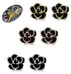 JOERICA 3 Pairs Flower Clip On Earrings for Women Girls Black Gold Plated Cuff Non-piercing Fake Stud Earrings