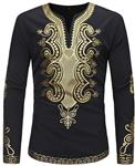 Farjing Shirts for Men, Men's Autumn Winter Luxury African Gold Print Long Sleeve Dashiki Top Blouse