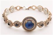 Authentic Style Turkish Handmade Jewelry Round Shape Sapphire and Round Cut White Topaz 925 Sterling Silver Tennis Bracelet