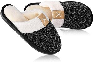 Women's Cozy Durable Slippers,Fuzzy Wool-Like Plush Fleece Lined House Shoes w/Indoor,Outdoor Anti-Skid Rubber Sole 