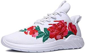 Soulsfeng Men's Women's Fashion Sport Shoes Lace Up Cushioning Breathable Fabric Flower Design Couples Sneaker 