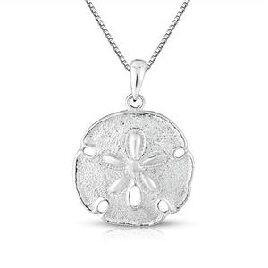 Unique Royal Jewelry Sterling Silver Solid Two Sides Medium Size Sand Dollar Starfish Charm and Necklace. 