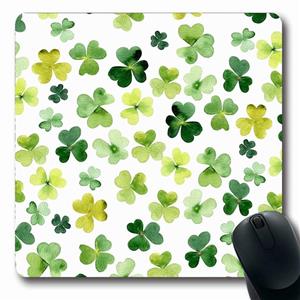 Ahawoso Mousepads Patrick Green Watercolor Clover Pattern St Day Nature Leaf Cloverleaf Summer Botanical Design Garden Oblong Shape 7.9 x 9.5 Inches Non-Slip Gaming Mouse Pad Rubber Oblong Mat 