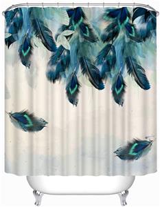 Cheerhunting Feather Shower Curtain, Peacock Feather Pattern Home Dream Decor, Bathroom Accessory with Hooks, 72”W x 72”H Waterproof Fabric Bathroom Accessories 