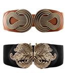 VOCHIC 2pcs Vintage Metal Interlock Buckle Elastic Waist Belt Womens Basic Wide Stretchy for Dress