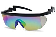 SunglassUP 80's Neon Semi Rimless Style Retro Rainbow Mirrored Transparent Lens ZigZag Sunglasses