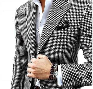 YSMO Men's Suits Unique Slim Fit Checkered Black 2 Piece Blazer Jacket and Pants 