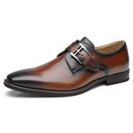 La Milano Mens Plain Toe Single Monk Strap Slip on Loafers Leather Oxford Modern Formal Business Dress Shoes