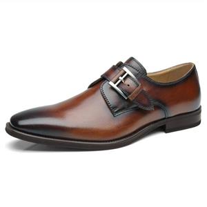 La Milano Mens Plain Toe Single Monk Strap Slip on Loafers Leather Oxford Modern Formal Business Dress Shoes 