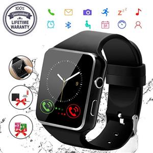 Smart Watch,Bluetooth Smartwatch Touch Screen Wrist Watch with Camera/SIM Card Slot,Waterproof Phone Smart Watch for Men Women Sports Fitness Tracker Compatible Android Phones Samsung Huawei Black 