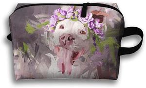 Storage Bag Travel Pouch Pit Bull Flower Painting Purse Organizer Power Bank Data Wire Cosmetic Stationery Holder 