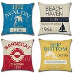 Vintage Series Throw Pillow Case U-Love Beach Cushion Cover for 18 X 18 Inch Nautical Pillow Inserts,4 Pack Coastal Pillow Covers