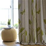 Melodieux Wheat Embroidery Linen Thermal Insulated Blackout Grommet Top Window Curtains for Living Room, Beige/Green, 52 by 84 Inch (1 Panel)