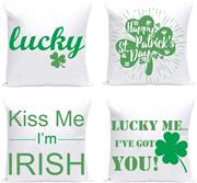 Whaline 4 Pieces St. Patrick Pillow Case Irish Green Shamrock Cushion Cover, Cotton Linen Sofa Bed Throw Cushion Cover Decoration (18