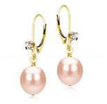 Cubic Zirconia Earrings Cultured Freshwater Pearl Dangle 14K Yellow Gold Lever-back 8-8.5mm