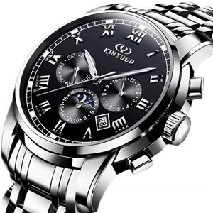 KINYUED Mens Watches Steel Business Luxury Automatic Mechanical Watch for Men Waterproof Sport Moon Phase Wristwatch