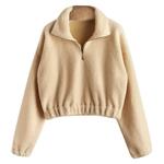 ZAFUL Women Half Zip Sweatshirt Fluffy Top Pullover Long Sleeve Casual Outwear