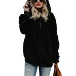 Auwer-Women Fuzzy Casual Loose Sweatshirt Hooded Pockets Outwear Warm Wool Zipper Pullover Sweater Yellow