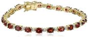 18k Yellow Gold-Plated Sterling Silver Diamond Accent Two-Tone Gemstone and Tennis Bracelet, 7.25