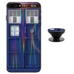 Doctor Who Tardis Blue Police Box Case for iPhone 8 Plus 7 Plus Protective Case Aurora Color Soft TPU Compatible iPhone 8 Plus Cover with Phone Holder Bracket