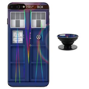 Doctor Who Tardis Blue Police Box Case for iPhone 8 Plus 7 Plus Protective Case Aurora Color Soft TPU Compatible iPhone 8 Plus Cover with Phone Holder Bracket 