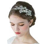 SWEETV Handmade Pearl Wedding Headbands for Women, Silver Rhinestone Hair Band Bridal Headpiece, Hair Jewlery Accessories