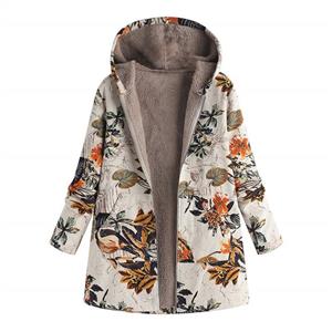 NREALY Jacket Women's Winter Warm Outwear Floral Print Hooded Pockets Vintage Oversize Coats