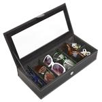 Black Leatherette Sunglasses Storage Box/Jewelry Display Case w/Clear Lid