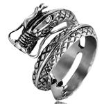 SAINTHERO Men's Vintage Gothic Stainless Steel Band Rings Silver Black Chinese Dragon Punk Biker Rings Size 7-13