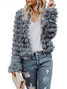 Inorin Womens Open Front Cardigan Faux Fur Coat Vintage Parka Shaggy Jacket Warm Coat Tops Gray