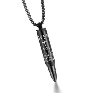 Reve Bible Verse Proverbs 4:23 Stainless Steel Cross Bullet Pendant Necklace for Men, 20-24 Inches Chain 
