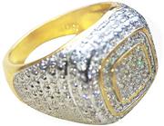 ZHQUN 18K Gold Cluster ICED Out Lab Simulated Diamond Band MICROPAVE Mens Pinky Ring
