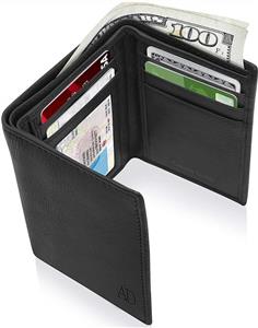 Trifold Wallets For Men RFID - Genuine Leather Slim Mens Wallet With ID Window Front Pocket Wallet Gifts For Men 