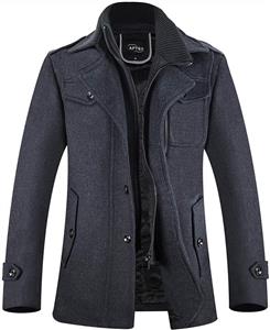 APTRO Men's Winter Wool Blend Jacket Fleece Lining Detachable Collar Single Breasted Warm Pea Coat 