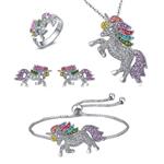 JUMJEE Rainbow Unicorn Necklace Bracelet Set with Rhinestones Crystal Silver or Gold Plated for Girls Women Gift