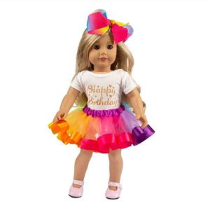 ZITA ELEMENT American Doll Clothes and Accessories for 18 Inch Girl Doll Outfits | 1 Rainbow Tutu Skirt, 1 Shirt and 1 Bow Hair Clip for 16