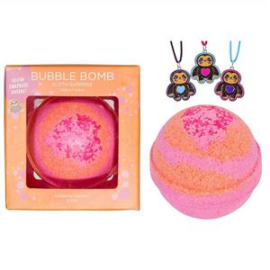 Sloth Bubble Bath Bomb with Surprise Kids Necklace Inside by Two Sisters Spa. Large 99% Natural Girls Fizzy in Gift Box. Moisturizes Dry Sensitive Skin. Releases Color, Scent, and Bubbles. 