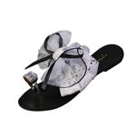 AIMTOPPY Summer Shoes, Women's Bow Flower Diamond Drill Toe Flat Sandals Slippers (US:8, Gray)