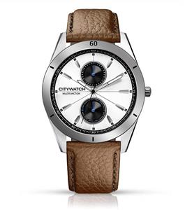 CITYWATCH Limited Edition Men's Watch with Brown Genuine Leather Strap, Silver SS Case CY010.04BR