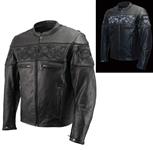 Men’s Leather Skull Scooter Jacket W Removable Armor in Premium Natural Buffalo Leather | Gun Pockets, Vents, Side Zippers | Black and Grey Biker Jacket (Black, 2X)